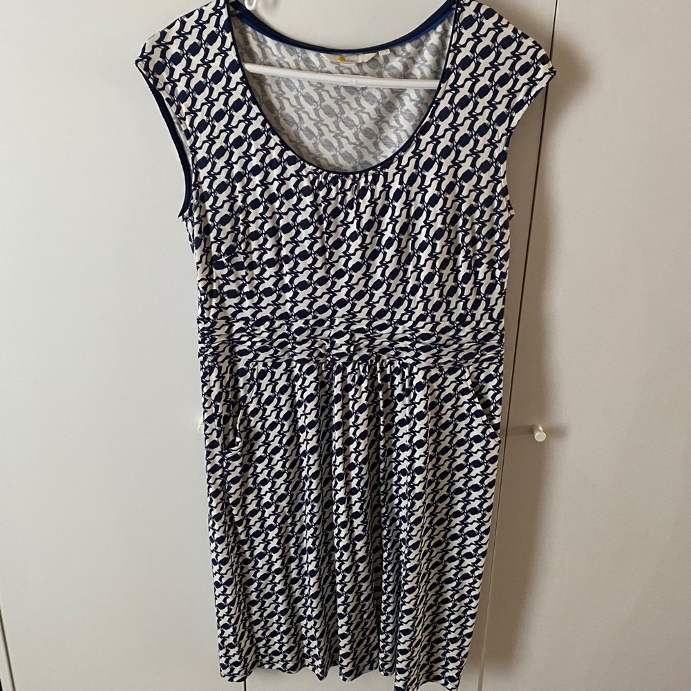 Boden Blue and White Bird Print Dress